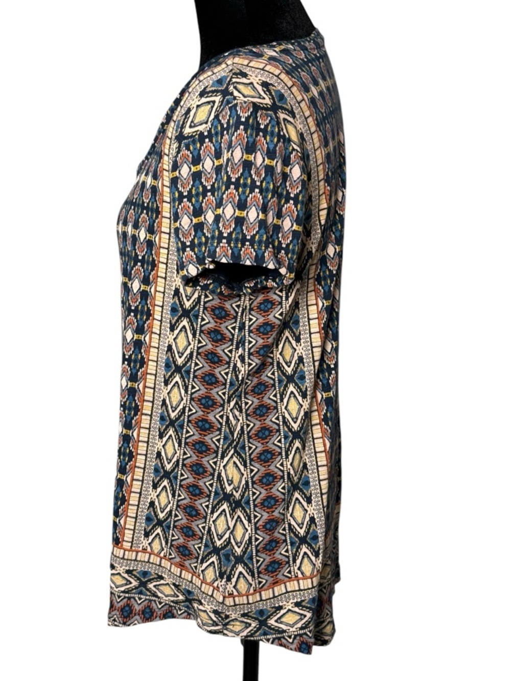 LUCKY BRAND Med Boho Tribal Lightweight Panel Print Short Sleeve Top - Picture 5 of 10
